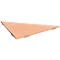 Triangular, wood-colored table top with metal brackets.