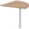 Semicircular wooden tabletop with white stand.
