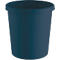 A dark blue trash can with rounded edges against a white background.