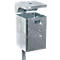 Metal trash can, square shape with lid and handle. For mounting on a pole.