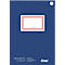 Carnet bleu avec cadre rouge et lettrage. Comprend le logo Ursus et le texte : Carnet de notes, ligné, 100 % papier recyclé.