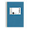 Carnet bleu avec une étiquette blanche, inscription GESCHÄFTSBUCH DIARIUM. Logo noir, 96 feuilles. Bord gris.