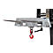 Forklift attachment with hook and two forks, metal construction.