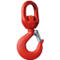 Red hook with swivel, silver closure and CE marking.