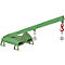 Green lifting device with red hook to lift objects.