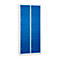Cabinet with eight blue doors, metallic white borders.