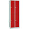 A red locker with four doors, two on top and two on the bottom, against a white background.