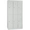 Gray locker with six doors, each with ventilation slots and a small handle.