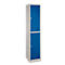 Lockerkast, staal, cilinderslot, met etikethouder, 2 compartimenten, licht zilver/ gentiaanblauw RAL 5010