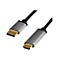 DisplayPort auf HDMI Kabel mit grauen Steckern und goldenen Kontakten vor weißem Hintergrund.