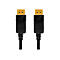Zwei schwarze DisplayPort-Kabelstecker mit goldenen Anschlüssen vor weißem Hintergrund.
