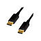 Zwei schwarze DisplayPort-Kabelenden mit goldenen Steckern vor weißem Hintergrund.