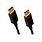 Zwei schwarze DisplayPort-Kabelenden mit goldenen Steckern vor weißem Hintergrund.