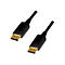 Zwei schwarze DisplayPort-Kabelenden mit goldenen Steckern vor weißem Hintergrund.