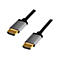 Zwei HDMI-Stecker mit goldenen Anschlüssen und grauem Gehäuse mit LogiLink-Logo an schwarzen Kabeln.