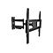Schwarze TV-Halterung vor weiÃŸem Hintergrund. Bestehend aus Wandhalterung, Armen und Halterung fÃ¼r den Bildschirm.