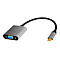 Grauer USB-C-auf-VGA-Adapter von LogiLink mit schwarzem Kabel vor weißem Hintergrund.