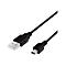 Schwarzes USB-A auf Mini-USB-Kabel vor neutralem Hintergrund.