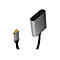 Grauer USB-C-auf-HDMI-Adapter mit schwarzem Kabel vor weißem Hintergrund.