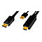 Zwei schwarze Verbindungskabel mit goldenen DisplayPort- und HDMI-Steckern vor weißem Hintergrund.