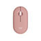 Souris rose clair ovale, avec deux boutons, molette et logo.