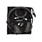 Casque Logitech noir avec câble et accessoires sur une pochette noire. Texte Logitech sur la pochette.