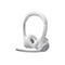 Casque blanc avec microphone sur fond blanc, logo Logi.