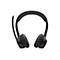Casque noir avec microphone sur fond blanc.
