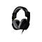 Casque de jeu noir avec doublure intérieure grise. Accents jaunes. Sur fond blanc. De côté.