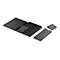 Schwarzes Laptop-Zubehör-Set auf weißem Grund, inklusive Tastatur, Trackpad und Ablage mit verschiedenen Fächern.
