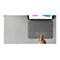 Draufsicht auf graues Tablet mit Tastatur. Ein Finger berÃ¼hrt das Touchpad. Diagramm auf dem Bildschirm.