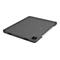 Graues Tablet-Case mit Stift und Logo. Das Case ist auf weißem Hintergrund abgebildet.