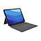 Graues Tablet mit Tastatur und Stift. Der Bildschirm zeigt blaue Wellenmuster. Auf weiÃŸem Grund.
