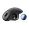 Drahtlose Maus in Anthrazit mit blauer Kugel zur Bedienung, Logo von Logitech.