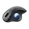 Drahtlose ergonomische Maus mit blauer Trackball-Kugel.