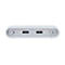 Weißes Gerät mit USB-C-Anschlüssen. Aufschrift: Xbox, PC, USB und 1 und 2.