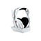 Weißes Gaming-Headset mit schwarzen Ohrmuscheln und Ladestation auf weißem Hintergrund. Details: rote Akzente, Logo.