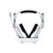 Weißes Gaming-Headset mit Mikrofon, vor weißem Hintergrund. Unterseite mit Xbox-, PS- und PC-Kennzeichnungen.