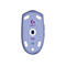 Hellblauer Gaming-Maus-Unterseite, weiÃŸe Pads, Logitech-Logo, Text G305 LIGHTSPEED.