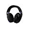 Schwarzes Gaming-Headset, blaue Akzente, weißer Hintergrund. Logo.