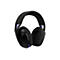 Schwarzes Gaming-Headset mit blauen Akzenten, Nahaufnahme vor weißem Hintergrund.