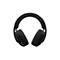 Schwarze kabellose Over-Ear-Kopfhörer mit blauem Spiralkabel und seitlichen Bedienknöpfen auf weißem Grund.