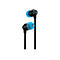 Schwarze In-Ear-Kopfhörer mit blauen Ohrstöpseln. Auf einem der Hörer ist ein G-Logo zu sehen.