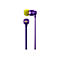 Violette In-Ear-Kopfhörer mit gelbem Ohrstöpsel. Das Logitech-Logo ist zu sehen.