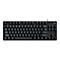 Schwarze mechanische Tastatur, von oben fotografiert. Tasten sind beschriftet, mit Buchstaben, Zahlen und Sonderzeichen. Logo 'G' rechts oben.
