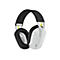 Weißes Gaming-Headset mit schwarzen Ohrpolstern und einem schwarzen Bügel. Auf der Seite steht "G435", gelbe Akzente.