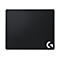 Schwarzes rechteckiges Mauspad mit Logo in der Ecke.