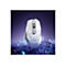 Une souris de jeu blanche sur un fond violet avec des accents verts. La souris porte le logo "G" et plusieurs boutons.