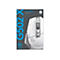 Weisse Logitech G502 X Lightspeed Gaming Maus, blau-grauer Hintergrund, Logo und Schriftzug.