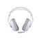 Weißes Gaming-Headset, grau gepolsterte Ohrmuscheln, Mikrofon, grün akzentuierter Bügel, G522-Aufdruck.